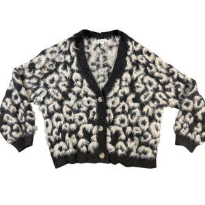 Threaded Leaf Fuzzy Leopard Print L Button-Down Cardigan Sweater Animal Eyelash